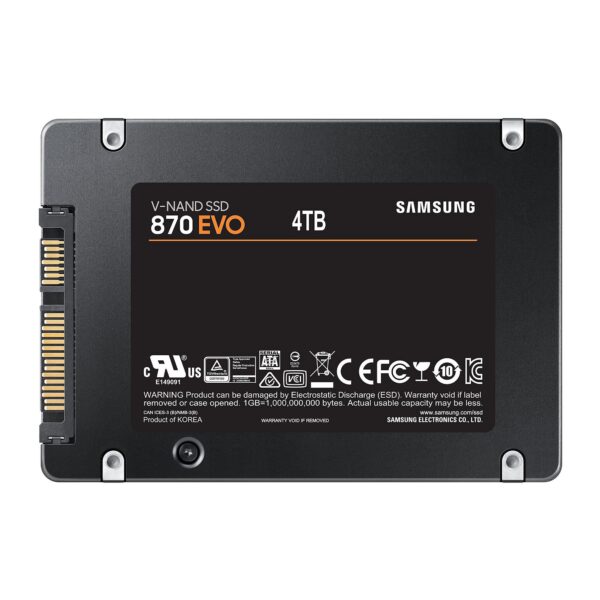 SSD|SAMSUNG|870 EVO|4TB|SATA|SATA 3.0|MLC|Write speed 530 MBytes/sec|Read speed 560 MBytes/sec|2,5"|TBW 2400 TB|MTBF 1500000 hours|MZ-77E4T0B/EU