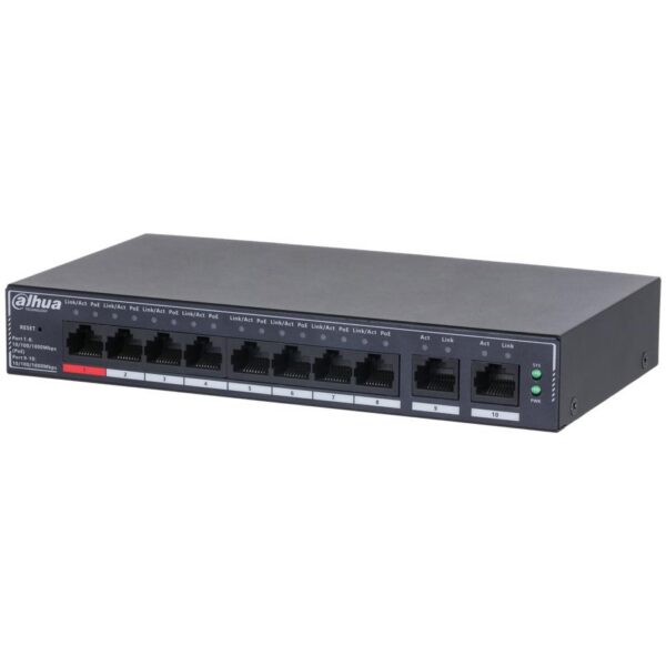Switch|DAHUA|DH-SG4010P|Switch layer L2|10xRJ-45 ports|RJ-45 Ports Type Gigabit Ethernet (10/100/1000)|8xPower over Ethernet (PoE) ports quantity|Total Power over Ethernet (PoE) budget 110 W|SG4010P