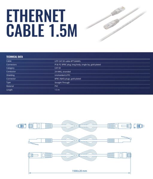 PATCH CABLE ETHERNET/1.5M PR2LA15B TELTONIKA