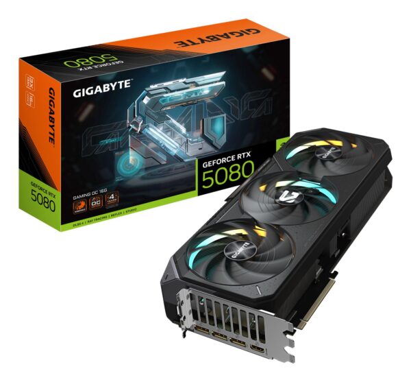 Graphics Card|GIGABYTE|NVIDIA GeForce RTX 5080|16 GB|GDDR7|256 bit|PCIE 5.0 16x|GPU 2617 MHz|Triple slot Fansink|1xHDMI|3xDisplayPort|GV-N5080GAMINGOC-16GD