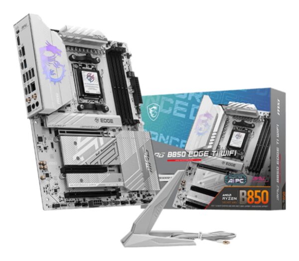 Mainboard|MSI|AMD B850|SAM5|ATX|Memory DDR5|Memory slots 4|3xPCI-Express 16x|4xM.2|1xHDMI|1xAudio-In|1xAudio-Out|4xUSB 2.0|1xUSB 3.0|2xUSB 3.2|3xUSB-C|1xOptical S/PDIF|1xRJ45|MPGB850EDGETIWIFI